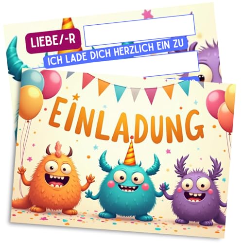 ZETTMANN® 10er Set Einladungskarten Kindergeburtstag Monster – Premium Geburtstagseinladungen für Jungen & Mädchen in DIN A6 (ohne Umschläge) von ZETTMANN