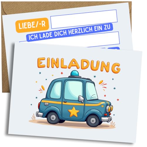 ZETTMANN® 10er Set Einladungskarten Kindergeburtstag Polizei Auto – Premium Einladungskarten für Jungen – Geburtstagseinladungen DIN A6 (mit Umschläge) von ZETTMANN