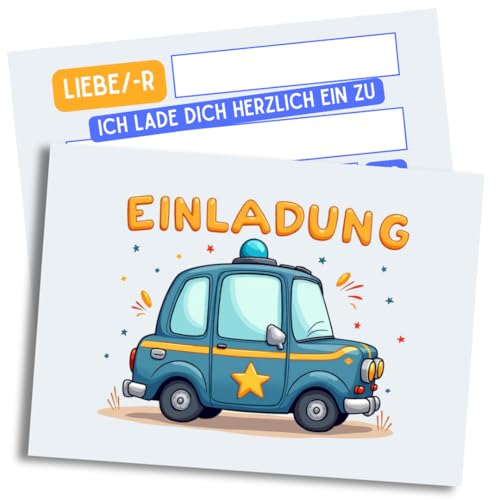ZETTMANN® 10er Set Einladungskarten Kindergeburtstag Polizei Auto – Premium Einladungskarten für Jungen – Geburtstagseinladungen DIN A6 (ohne Umschläge) von ZETTMANN