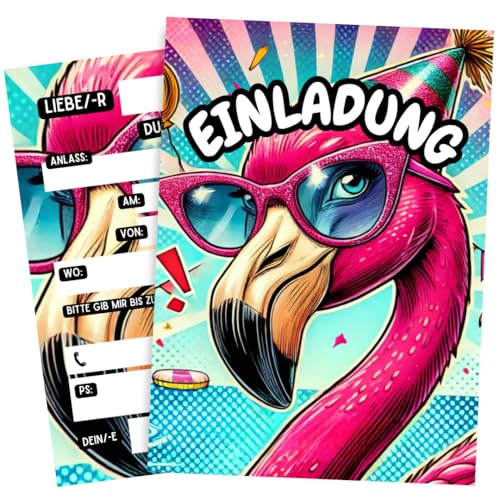 ZETTMANN® 10er Set Flamingo Einladungskarten Kinder – Für Geburtstag & Einschulung – Tropische Einladungen Mädchen & Jungen – DIN A6 Postkarten – Hochwertige Premium Einladungen (Flamingo) von ZETTMANN