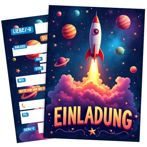ZETTMANN® 10er Set Rakete Einladungskarten Kinder – Geburtstag & Einschulung – Weltraum Party Einladungen Jungen & Mädchen – DIN A6 Postkarten Set (Rakete) von ZETTMANN