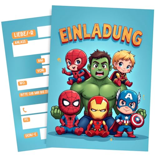ZETTMANN® 10er Set Superheld Einladungskarten Kinder – Geburtstag & Einschulung – Coole Comic Einladungen Jungen & Mädchen – DIN A6 Postkarten Set (Superhelden) von ZETTMANN