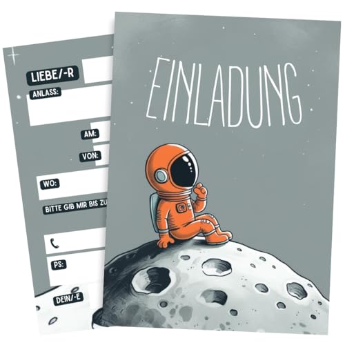 ZETTMANN® 10x Astronaut Einladungskarten Kindergeburtstag & Einschulung – Weltraum Karten für Jungen & Mädchen – Rakete & Planet Motiv – DIN A6 – Hochwertige Premium Einladungen (Astronaut) von ZETTMANN