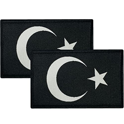 ZETTMANN® [ 2 Stück ] Türkische Flagge Aufnäher mit Klettverschluss als Patch I für T-Shirt Jacke Pullover Türkische Fahne Bayrak Asker Bozkurt Zeichen Camouflage ca. 8 x 5cm (Ayyildiz Schwarz) von ZETTMANN