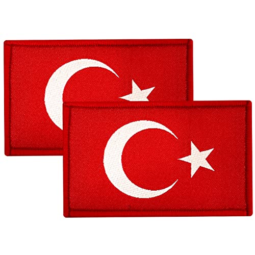 ZETTMANN® [ 2 Stück ] Türkische Flagge Aufnäher mit Klettverschluss als Patch I für T-Shirt Jacke Pullover Türkische Fahne Bayrak Asker Bozkurt Zeichen Camouflage ca. 8 x 5cm (Ayyildiz Rot) von ZETTMANN