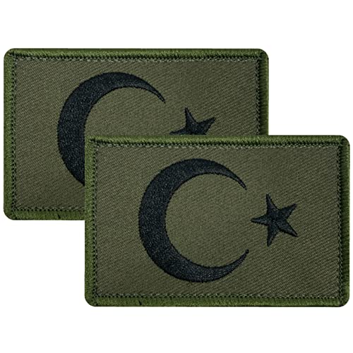 ZETTMANN® [ 2 Stück ] Türkische Flagge Aufnäher mit Klettverschluss als Patch I für T-Shirt Jacke Pullover Türkische Fahne Bayrak Asker Bozkurt Zeichen Camouflage ca. 8 x 5cm (Ayyildiz Oliv) von ZETTMANN