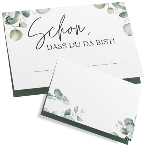 ZETTMANN® 50er Premium Tischkarten Hochzeit Schön dass du da bist 85x55mm I Tischkarten Geburtstag I Platzkarten I sehr gut beschreibbar (eukalyptus - liebe) von ZETTMANN