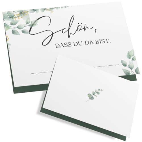 ZETTMANN® 50er Premium Tischkarten Hochzeit Schön dass du da bist 85x55mm I Tischkarten Geburtstag I Platzkarten I sehr gut beschreibbar (eukalyptus - wunder) von ZETTMANN