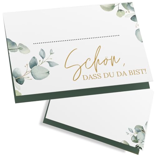 ZETTMANN® 50 Stück Premium Namensschilder Tischkarten Hochzeit Schön dass du da bist 85x55mm Hochzeit Eukalyptus Deko Tischkarten Geburtstag NEU von ZETTMANN