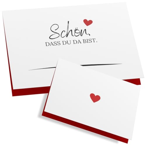 ZETTMANN® 50er Premium Tischkarten Hochzeit Schön dass du da bist 85x55mm I Tischkarten Geburtstag I Platzkarten I sehr gut beschreibbar (rot - herz) von ZETTMANN