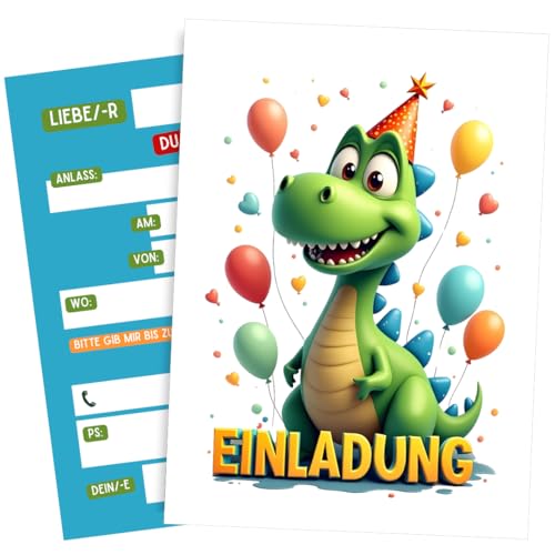 ZETTMANN® Dino Einladungskarten Kindergeburtstag Mädchen & Jungen - 10er Set Einladung zum Geburtstag oder als Einladungskarten Einschulung - Geburtstagseinladungen (Dino) von ZETTMANN