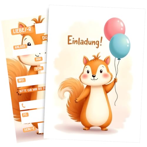 ZETTMANN® Eichhörnchen Einladungskarten Kindergeburtstag Mädchen & Jungen - 10er Set Einladung zum Geburtstag - Einschulung Einladungskarten - Geburtstagseinladungen (Eichhörnchen) von ZETTMANN