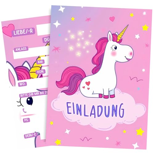 ZETTMANN® Einhorn Einladungskarten Kindergeburtstag Mädchen & Jungen - 10er Set Einladung zum Geburtstag oder Einschulung Einladungskarten - Geburtstagseinladungen (Einhorn) von ZETTMANN