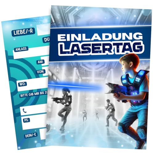 ZETTMANN® Einladung Lasertag, 10 Lasertag Einladungskarten zum Kinder-Geburtstag Jungen Mädchen, Partyeinladung Lasertag Spiel - Einladungen Einschulung (Laser Tag) von ZETTMANN