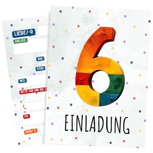 ZETTMANN® Einladungskarten Kindergeburtstag 10er Set – Baustein Design – Alter wählbar 5 6 7 8 9 Jahre – für Jungen & Mädchen – Premium Papier – Geburtstagseinladungen (6 Jahre) von ZETTMANN