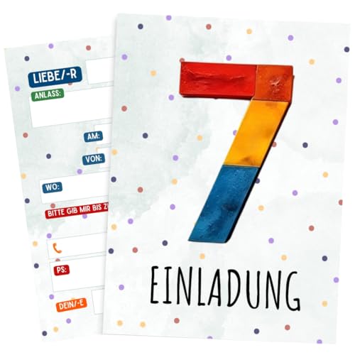 ZETTMANN® Einladungskarten Kindergeburtstag 10er Set – Baustein Design – Alter wählbar 5 6 7 8 9 Jahre – für Jungen & Mädchen – Premium Papier – Geburtstagseinladungen (7 Jahre) von ZETTMANN