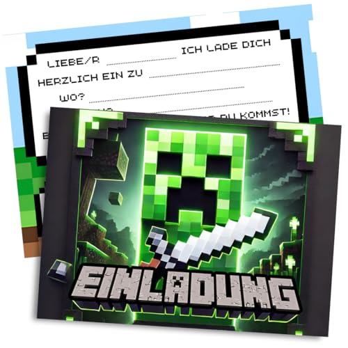 ZETTMANN® Einladungskarten Kindergeburtstag Junge - 10er Set Einladung zum Geburtstag - Einladungskarten Geburtstag - hochwertige Geburtstagseinladungen (Gaming Block) von ZETTMANN
