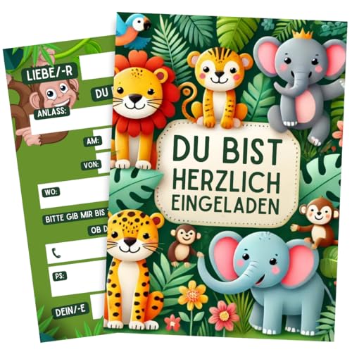ZETTMANN® Einladungskarten Kindergeburtstag Junge - 10er Set Einladung zum Geburtstag - Einladungskarten Geburtstag - hochwertige Geburtstagseinladungen (Lustige Tiere) von ZETTMANN