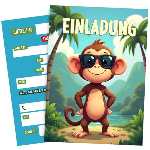 ZETTMANN® Einladungskarten Kindergeburtstag Junge - 10er Set Einladung zum Geburtstag - Einladungskarten Geburtstag - hochwertige Geburtstagseinladungen (Lustiger Affe) von ZETTMANN