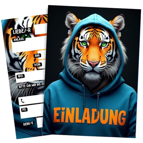 ZETTMANN® Einladungskarten Kindergeburtstag Junge - 10er Set Einladung zum Geburtstag - Einladungskarten Geburtstag - hochwertige Geburtstagseinladungen (Tiger) von ZETTMANN
