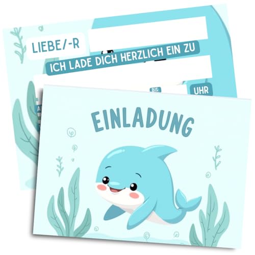 ZETTMANN® Einladungskarten Kindergeburtstag Mädchen & Jungen - 10er Set Einladung zum Geburtstag - Einladungskarten Geburtstag - sehr gut beschreibbar - Geburtstagseinladungen (Lustiger Delfin) von ZETTMANN