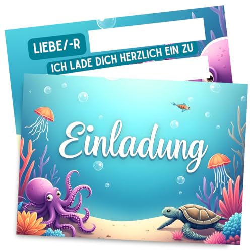ZETTMANN® Einladungskarten Kindergeburtstag Mädchen & Jungen - 10er Set Einladung zum Geburtstag - Einladungskarten Geburtstag - sehr gut beschreibbar - Geburtstagseinladungen (Meerestiere Wasser) von ZETTMANN