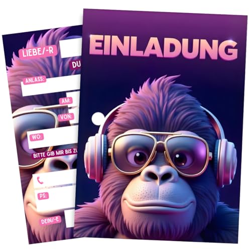 ZETTMANN® Gorilla Einladungskarten Kindergeburtstag Mädchen & Jungen - 10er Set Einladung zum Geburtstag oder Einschulung - Einladungskarten Geburtstag - Premium Geburtstagseinladungen (Gorilla) von ZETTMANN