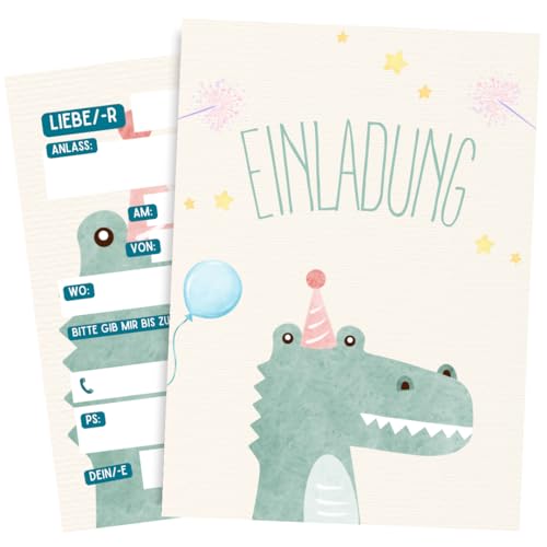 ZETTMANN® Krokodil Einladungskarten Kindergeburtstag Mädchen & Jungen - 10er Set Einladung zum Geburtstag oder Einschulung - Einladungskarten - Premium Geburtstagseinladungen (Krokodil) von ZETTMANN