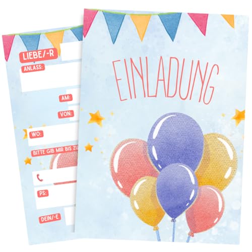 ZETTMANN® Luftballons Einladungskarten Kindergeburtstag - Einschulung für Mädchen & Jungen - 10er Set Ballon Einladungen - Geburtstagseinladungen (Luftballons) von ZETTMANN