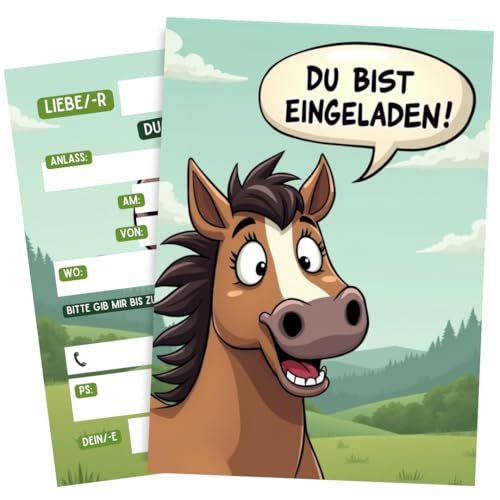 ZETTMANN® Pferd Motiv Einladungskarten zum Kindergeburtstag oder Einschulung für Mädchen & Jungen - 10er Set Einladungen - Einladungskarten als Geburtstagseinladungen (Lustiges Pferd) von ZETTMANN