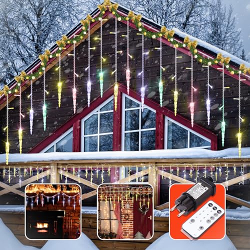 ZEWETO Eiszapfen Lichterkette Außen, 10m Eisregen Lichterkette 360 Leds IP44 Wasserdicht 8 Modi Lichterketten fur Innen Außen Weihnachten Party Tannenbaum Fenster Balkon Terrasse von ZEWETO