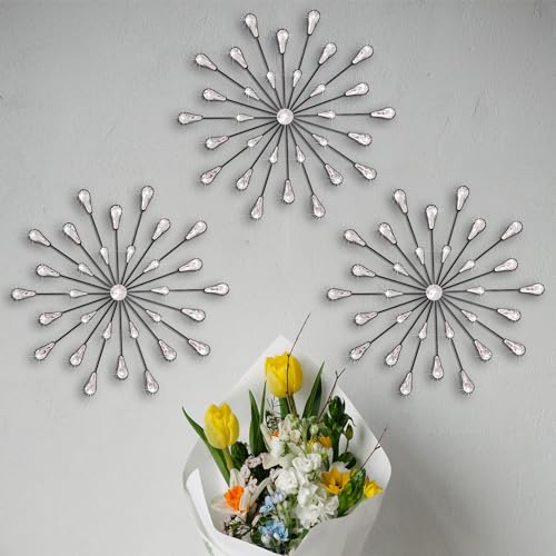 ZEXUIRU Metall-Wanddeko mit Schmucksteinen, Bling-Kristall-Heimdeko, Strass Sonnen- und Stern-Wandhänger mit Diamantakzenten 45,7 x 45,7 cm, Schwarz, 3er-Set von ZEXUIRU