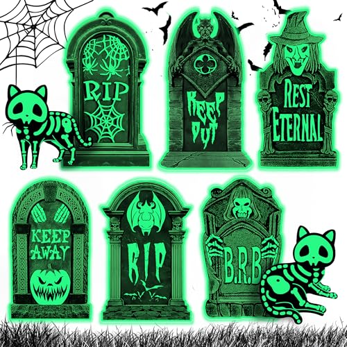 8 Stück Halloween Deko Outdoor Set, 6 Stück RIP Grabstein Halloween Leuchtend, 2 Stück Fluoreszierende Kat, für Garten Rasen, Events, Karneval, Labyrinthe 8 Stück Halloween Deko Outdoor Set, 6 Stück RIP Grabstein Halloween Leuchtend, 2 Stück Fluoreszierende Kat, für Garten Rasen, Events, Karneval, Labyrinthe von ZEXUPORIUM