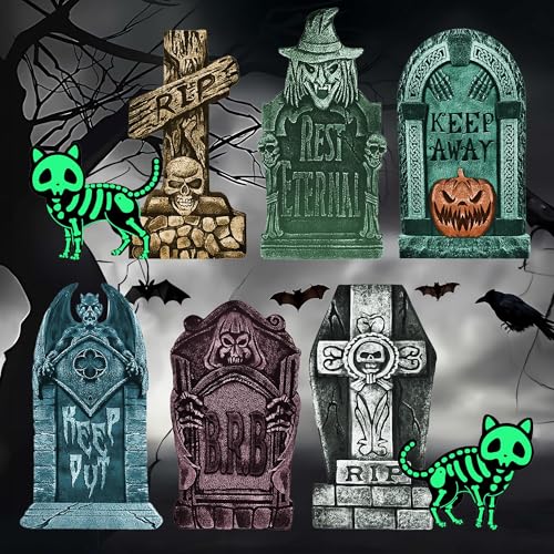 ZEXUPORIUM 8 Stück Halloween Deko Outdoor Set, 6 Stück RIP Grabstein Halloween, 2 Stück Fluoreszierende Katzen, für Garten Rasen, Halloween-Events, Karneval, Labyrinthe ZEXUPORIUM 8 Stück Halloween Deko Outdoor Set, 6 Stück RIP Grabstein Halloween, 2 Stück Fluoreszierende Katzen, für Garten Rasen, Halloween-Events, Karneval, Labyrinthe von ZEXUPORIUM