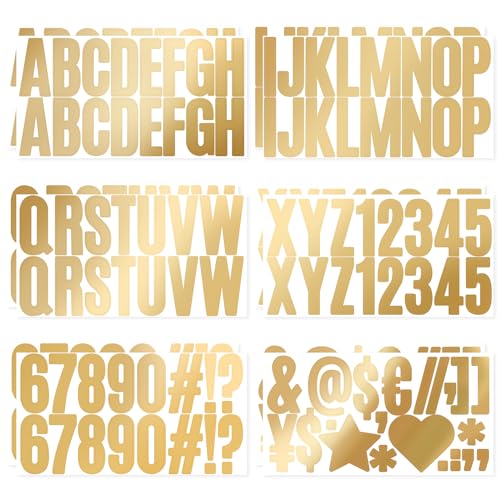 ZEYIYER 200 Stück Buchstaben Aufkleber Gold 12 Blatt 6,3 cm Aufkleber Buchstaben, Digitale Aufkleber, Glitzernde Selbstklebende Zahlen Alphabet Aufkleber, Scrapbook Buchstaben Zahlen-Aufkleber von ZEYIYER