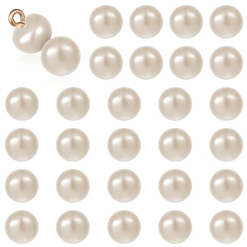 Perlenknöpfe für Kleidung, 10 mm, beige Perlenknöpfe zum Nähen, dekorative runde Perlenknöpfe mit Schaft für Kleider, Hemden, DIY Handwerk (2,3 mm Loch), 30 Stück von ZEYIYER