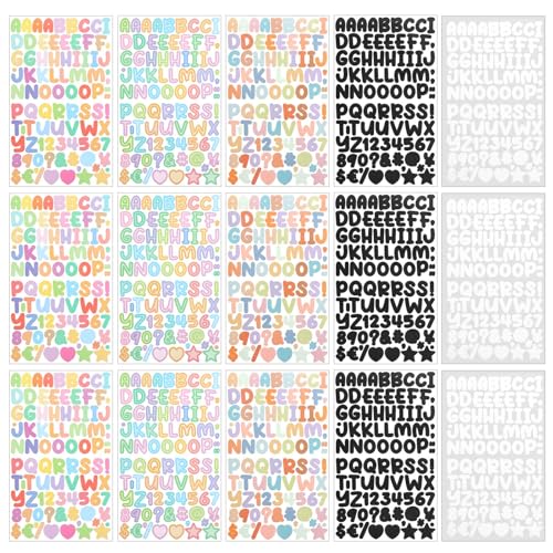 ZEYIYER 15 Blatt Buchstaben Aufkleber, Sticker Vinyl Buchstaben Zahlen zum Aufkleben Geeignet für Scrapbooking, Notizbücher von ZEYIYER
