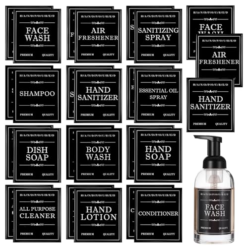 ZEYIYER 24 Stück wasserdichte Etiketten für Shampoo-Conditioner, schwarze wasserdichte Handseifenetiketten für Badezimmer ZEYIYER 24 Stück wasserdichte Etiketten für Shampoo-Conditioner, schwarze wasserdichte Handseifenetiketten für Badezimmer von ZEYIYER