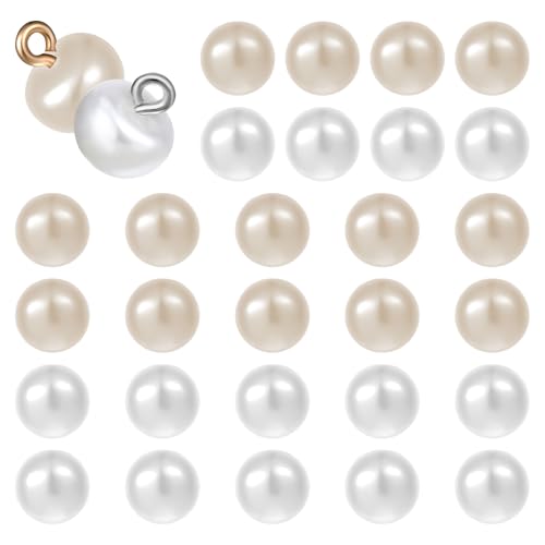ZEYIYER 30 Stück Beige und Weiße Perlenknöpfe für Kleidung, 10 mm Runde Perlenknöpfe mit Schaft für Cardigan, Nähen, Kleider, Hemden, DIY Bastelarbeiten (2,3 mm Loch) von ZEYIYER