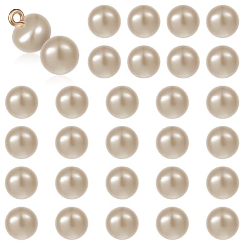 ZEYIYER 30 Stück Perlenknöpfe, 10 mm Champagner Gold Perlenknöpfe für Kleidung, dekorative runde Perlenknöpfe mit Schaft zum Nähen, Hemden, Kleider, DIY Handwerk (2,3 mm Loch) von ZEYIYER