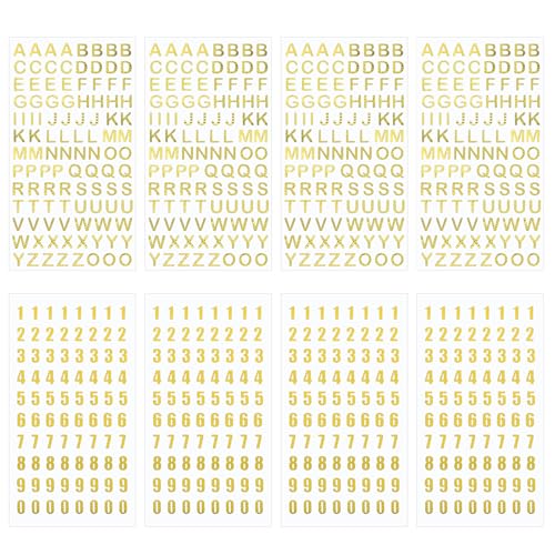 740 Stück Buchstaben Und Zahlen Aufkleber 8 Blatt Gold Buchstaben-Zahlen-Sticker Glitzer, Buchstaben zum Aufkleben Zahlen Sticker für Kunsthandwerk, Sammelalben von ZEYIYER