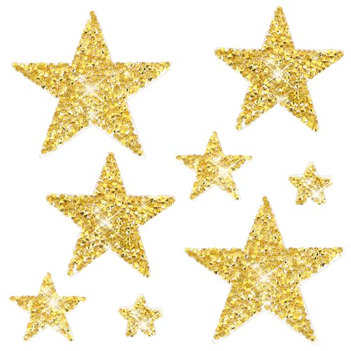 8 Stück Aufnäher zum Aufbügeln, Patches-zum-Aufbügeln, Gold Strass Sterne Zum Aufbügeln für Textilien, Strass Aufnäher Bügel Patches Flicken für Kleidung T-Shirt DIY Rucksack Hut Jean von ZEYIYER