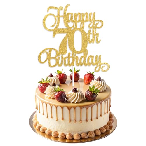 ZEYIYER Goldene Kuchendekoration zum 70. Geburtstag, glitzernde Kuchendekorationen zum 70. Geburtstag, 70 Jahre alt, für Damen und Herren, Partyzubehör von ZEYIYER