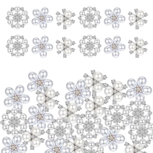ZEYIYER Perlen-Strass-Knöpfe für Damen, silberfarbene Perlenverzierungen, Knöpfe für Kleidung, dekorativer Blumenknopf für Kleider, Hemden, Hochzeit, Haare, Tasche, DIY Handwerk (flache Rückseite), 30 von ZEYIYER