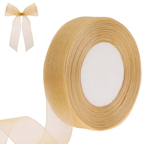 Geschenkband Gold 2,5 cm x 45 m Schleifenband Gold, Satinband Geschenkbänder Tulle Ribbon Hochzeit Band Brautstrauß Geburtstag Hochzeit Dekoration von ZEYIYER
