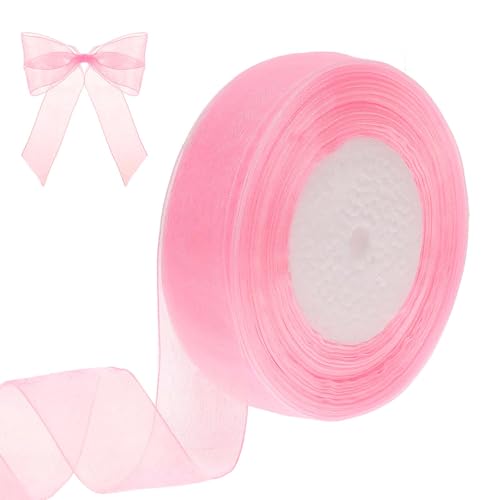 Geschenkband Rosa Satinband 2,5 cm x 45 m Pink Ribbon, Schleifenband Rosa Geschenkband Tulle Ribbon Hochzeit Band Brautstrauß Geburtstag Hochzeit Satinband Dekoration von ZEYIYER