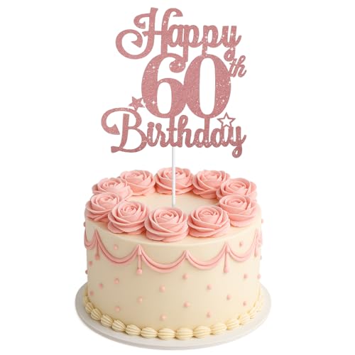 ZEYIYER Tortenaufsätze zum 60. Geburtstag, Roségold, "Happy 60th Birthday", Dekorationen für Frauen und Damen, 60 Jahre alt, Kuchenpicker für Partyzubehör ZEYIYER Tortenaufsätze zum 60. Geburtstag, Roségold, "Happy 60th Birthday", Dekorationen für Frauen und Damen, 60 Jahre alt, Kuchenpicker für Partyzubehör von ZEYIYER