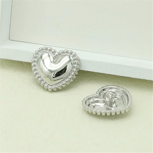 10 Stück/Lose einfache Retro-Stil Metall Herzform Nähknöpfe Pullover Hemd Gold Silber Dekorativer Knopf-10 Stück Silber-18mm von ZEYRU