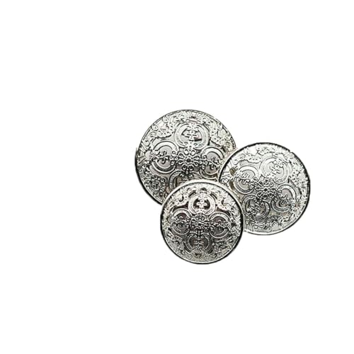 10 Stück Metallknöpfe, Retro-Hohlknöpfe, goldene geschnitzte Knöpfe für Anzug, Mantel, Hemd, Kleidung im europäischen Stil, DIY-Nähzubehör, Silberweiß, 15 mm von ZEYRU
