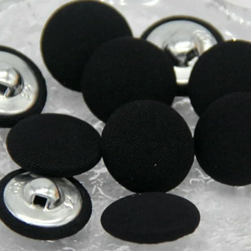 10 Stück bunte, mit Stoff überzogene Nähknöpfe aus Metall für Kleidung, Kindermantel, Strickjacke, rund, groß, Stoffknopf, DIY-Dekorationen, Nr. 5, Schwarz, 30 mm von ZEYRU